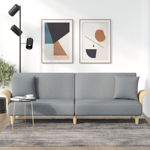 vidaXL Разтегателно канапе с подлакътници, светлосиво, плат