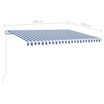 vidaXL Ръчно прибиращ се сенник с LED, 400x350 см, синьо и бяло