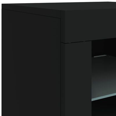 vidaXL Сайдборд с LED светлини, черен, 181,5x37x67 см