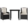 vidaXL Градински комплект от 3 части с възглавници черни полиратан