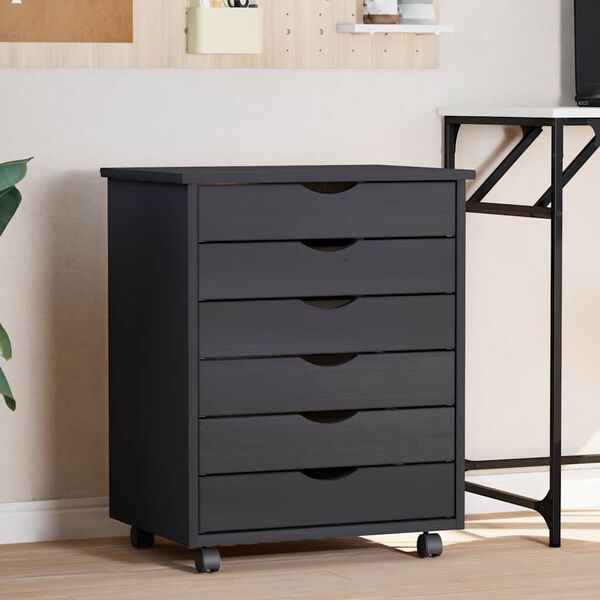 vidaXL Шкаф с чекмеджета на колелца MOSS, сив, бор масив