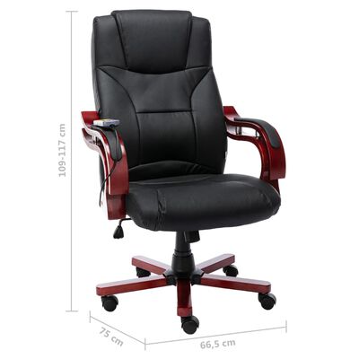 vidaXL Масажиращ офис стол, черен, естествена кожа