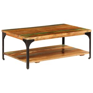 vidaXL Маса за кафе с рафт, 100х60х35 см, регенерирано дърво масив