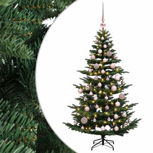 vidaXL Изкуствена коледна елха с топки 120 см 150 LED светодиода
