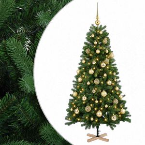 vidaXL Изкуствена коледна елха с топки 120 см 150 LED светодиода