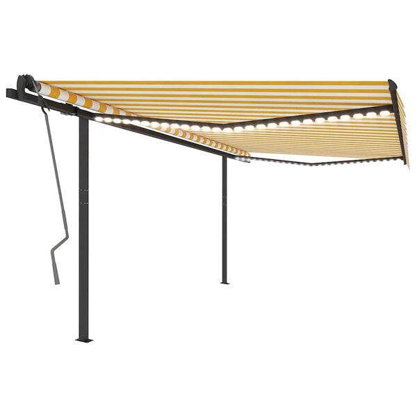 vidaXL Автоматична тента с LED и сензор за вятър 4x3 м жълто и бяло