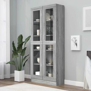 vidaXL Шкаф витрина, сив сонома, 82,5x30,5x185 см, инженерно дърво