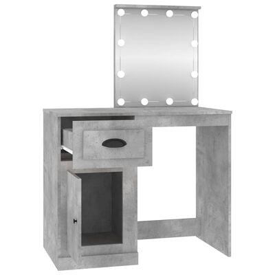 vidaXL Тоалетка с LED, бетонно сиво, 90x50x132,5 см, инженерно дърво