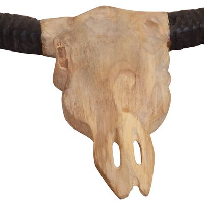 vidaXL Скулптура череп на бик, стенен монтаж, тиково дърво, 69x6x60 см