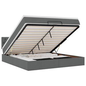 vidaXL Османска легло с матрак и LED, тъмносиво, 160x200 см, плат