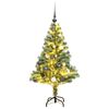 vidaXL Изкуствена коледна елха, 150 LED, топки и флокиран сняг, 150 см
