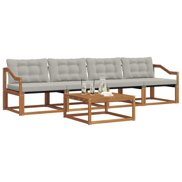 vidaXL Комплект дивани за открито 5 pcs Естествено и светло сиво