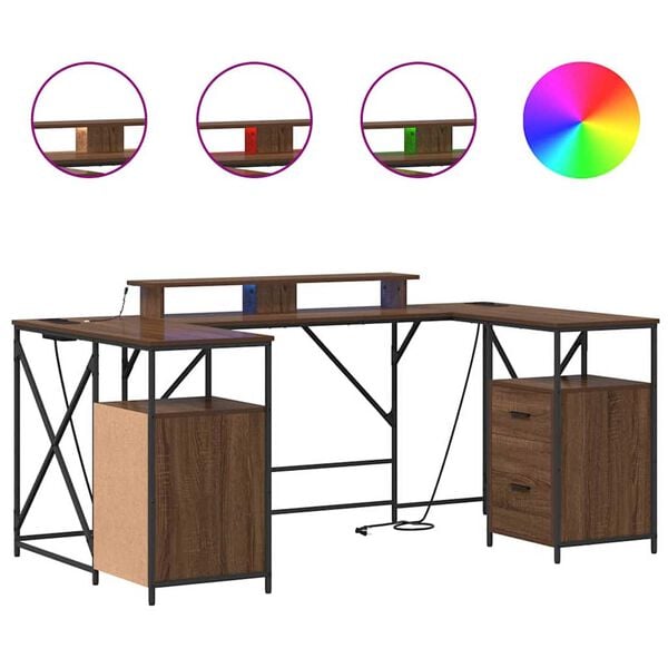 vidaXL Бюро с чекмедже Кафяв дъб 182 x 101 x 87,5 см Инженерно дърво