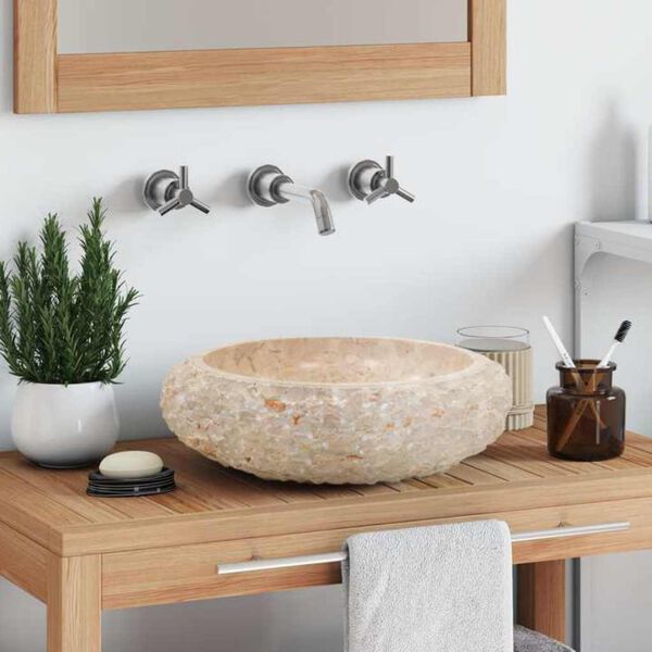 vidaXL Мивка, 40x12 см, мрамор, кремава