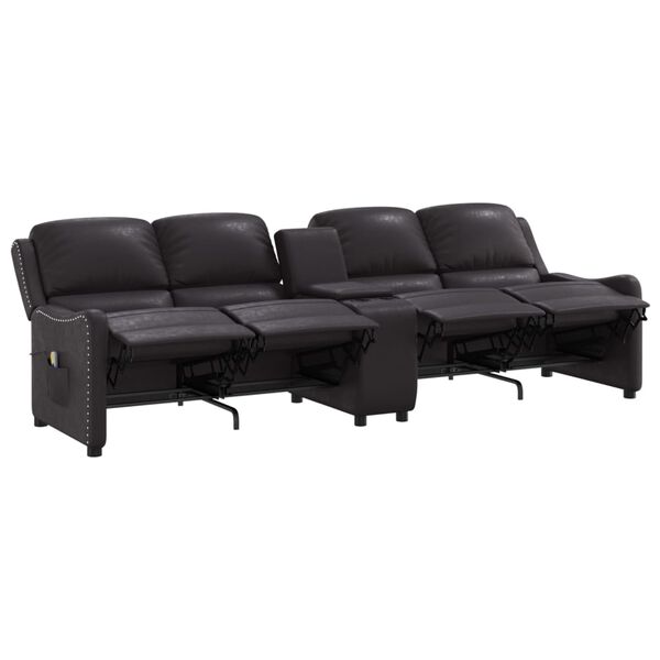 vidaXL 4-местен масажен реклайнер с държачи за чаши, черно, еко кожа