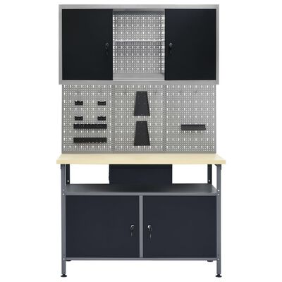 vidaXL Работна маса с три стенни панела и един шкаф