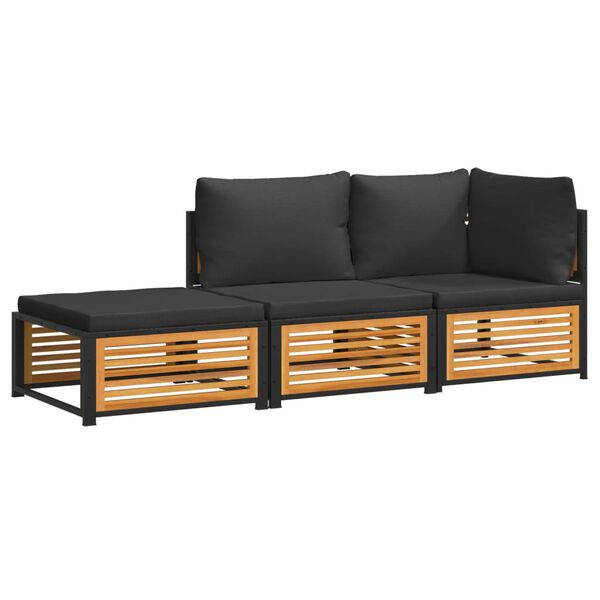 vidaXL Градински комплект диван с възглавници, 3 части, акация масив