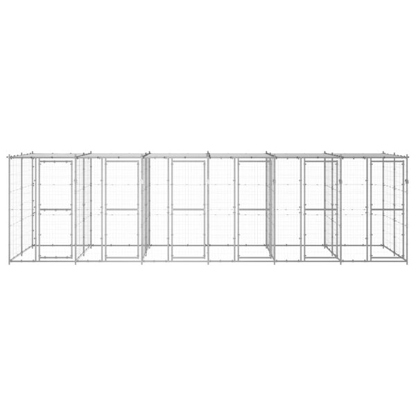 vidaXL Външна клетка за кучета с покрив, поцинкована стомана, 14,52 м²