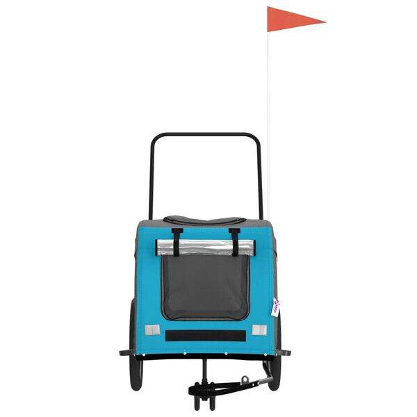 vidaXL Ремарке за колело за любимци син и сив Оксфорд плат и желязо