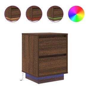 vidaXL Нощен шкаф с LED осветление Кафяв дъб 38x34x50 cm