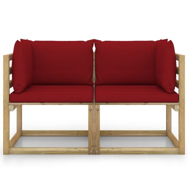 vidaXL Градински ъглов диван и възглавници 2 бр бор зелена импрегнация