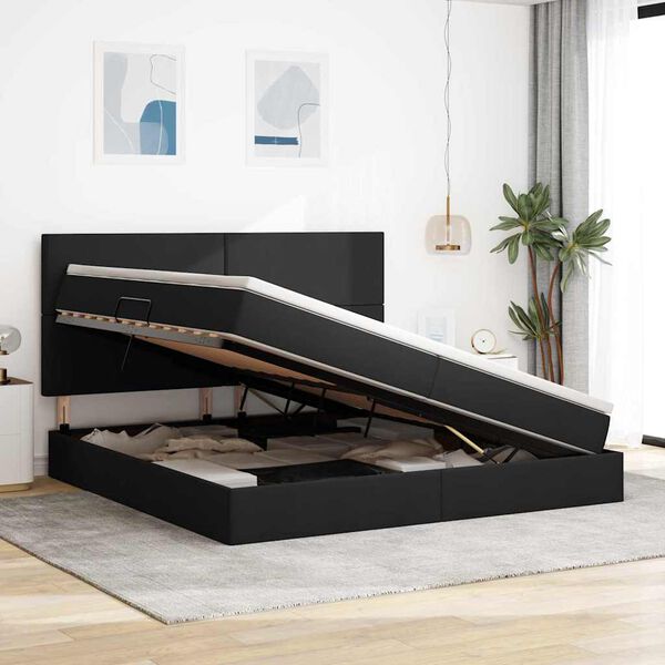 vidaXL Легло с място за съхранение и LED Черно 200 x 200 cm Полиестер