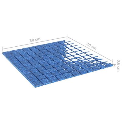 vidaXL Плочки тип мозайка, 11 бр, синьо, 30х30 см, стъкло