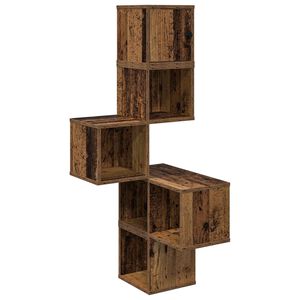 vidaXL Стенен ъглов рафт Старо дърво 48 x 48 x 120 см