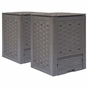 vidaXL Компостери, 2 бр, кафяви, 60x60x83 см, 600 л, пластмасов ратан