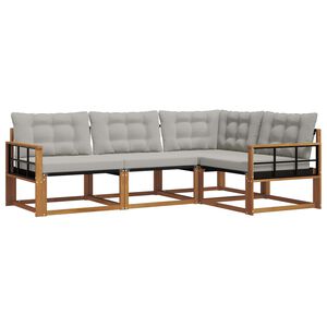 vidaXL Комплект дивани за открито 4 pcs Естествено и светло сиво