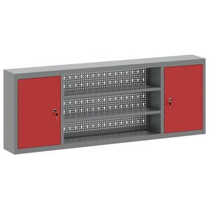 vidaXL Шкаф за инструменти с рафт Червен и сив 150 x 20 x 55 см