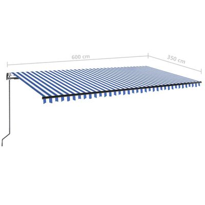 vidaXL Автоматично прибиращ се сенник, 600x350 см, синьо и бяло
