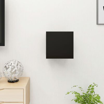 vidaXL ТВ шкаф за стенен монтаж, черен, 30,5x30x30 см