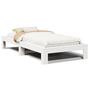 vidaXL Рамка за легло без матрак, бял, 75x190 см, борово дърво масив