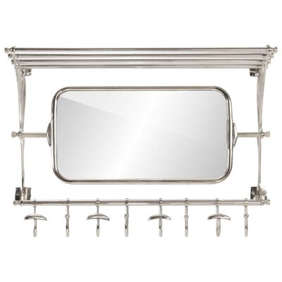 vidaXL Поставка за багаж със закачалки и огледало, за стена, алуминий