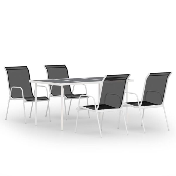 vidaXL Градински трапезен комплект, 5 части, стомана, черен