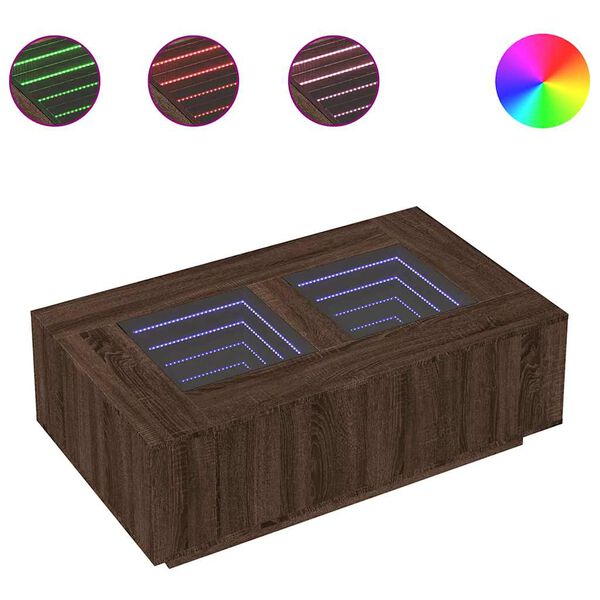 vidaXL Маса за кафе с Infinity LED, кафяв дъб, 116x69x40 см