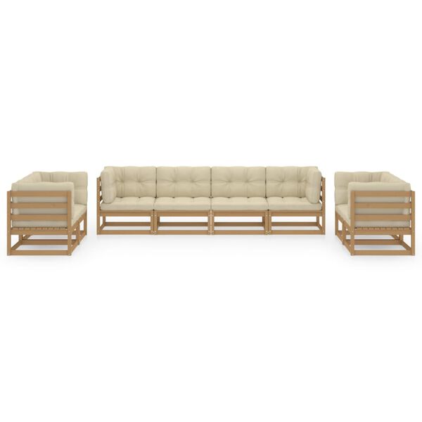 vidaXL Градински лаундж комплект, 8 части, с възглавници, бор масив