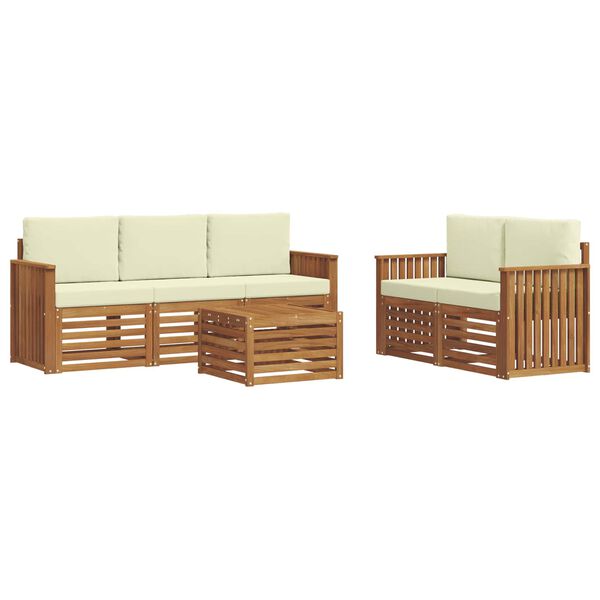 vidaXL Комплекти дивани 6 pcs Натурален и Крема Солидно акациево дърво