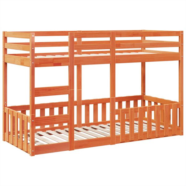 vidaXL Двуетажно легло, восъчнокафяво, 75x190 см, борово дърво масив