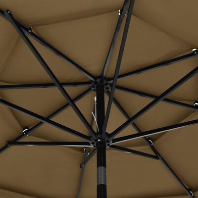 vidaXL Градински чадър на 3 нива с алуминиев прът, таупе, 3 м
