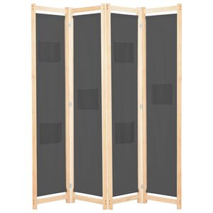 vidaXL Параван за стая, 4 панела, сив, 160x170x4 cм, текстил