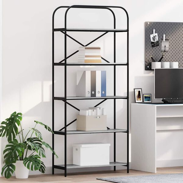 vidaXL Рафт за книги Сив Сонома 80 x 30 x 183 см Инженерно дърво