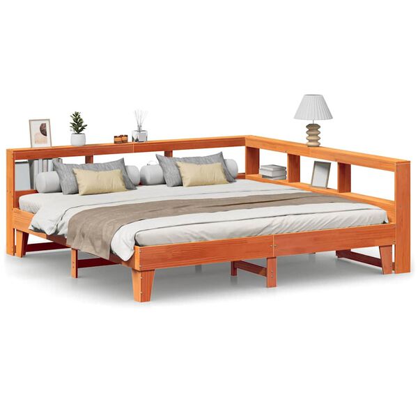 vidaXL Легло с етажерка за книги, без матрак, 180x200 см, бор масив