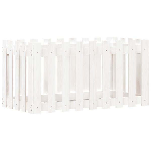 vidaXL Градинска леха с дизайн на ограда бяла 100x50x50 см бор масив