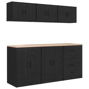vidaXL гаражни шкафове, 6 бр, черен, инженерно дърво
