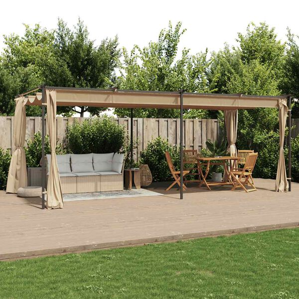 313900 vidaXL Gazebo with Curtains 6x3 m Taupe Steel (not for individual sales / blocked all in blockcades)