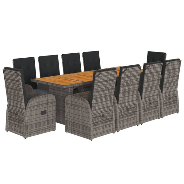 vidaXL Градински комплект с възглавници 11 части сив полиратан