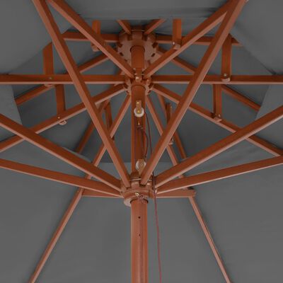 vidaXL Чадър с двоен покрив и дървен прът, 270 см, антрацит