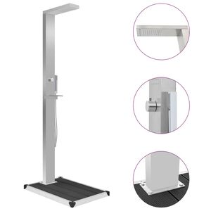 vidaXL Градински душ с корито, WPC, неръждаема стомана